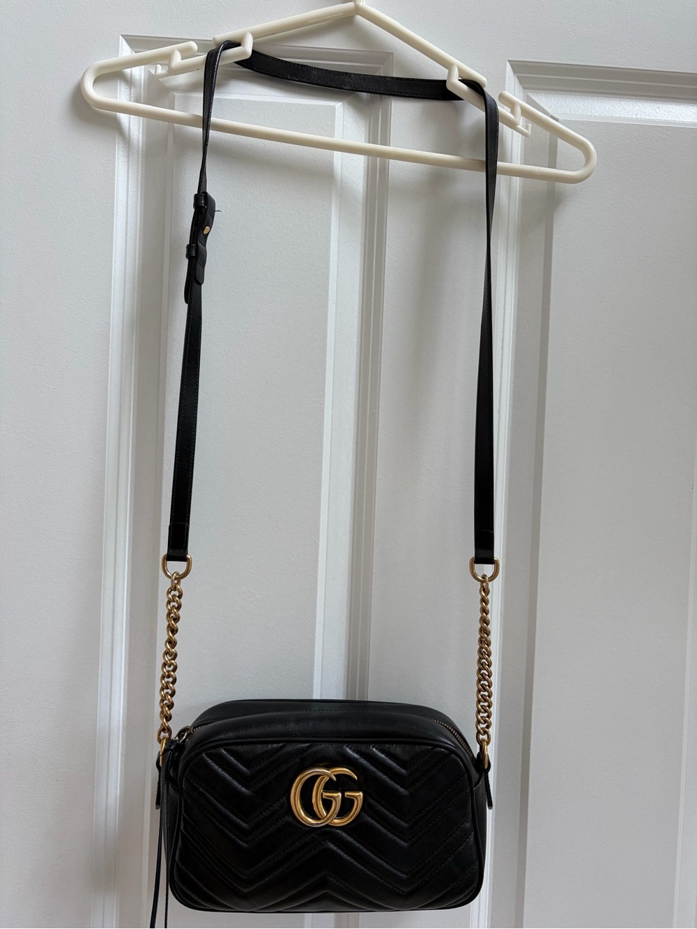 Gucci Black Matelassé Chevron Crossbody with Gold Hardware